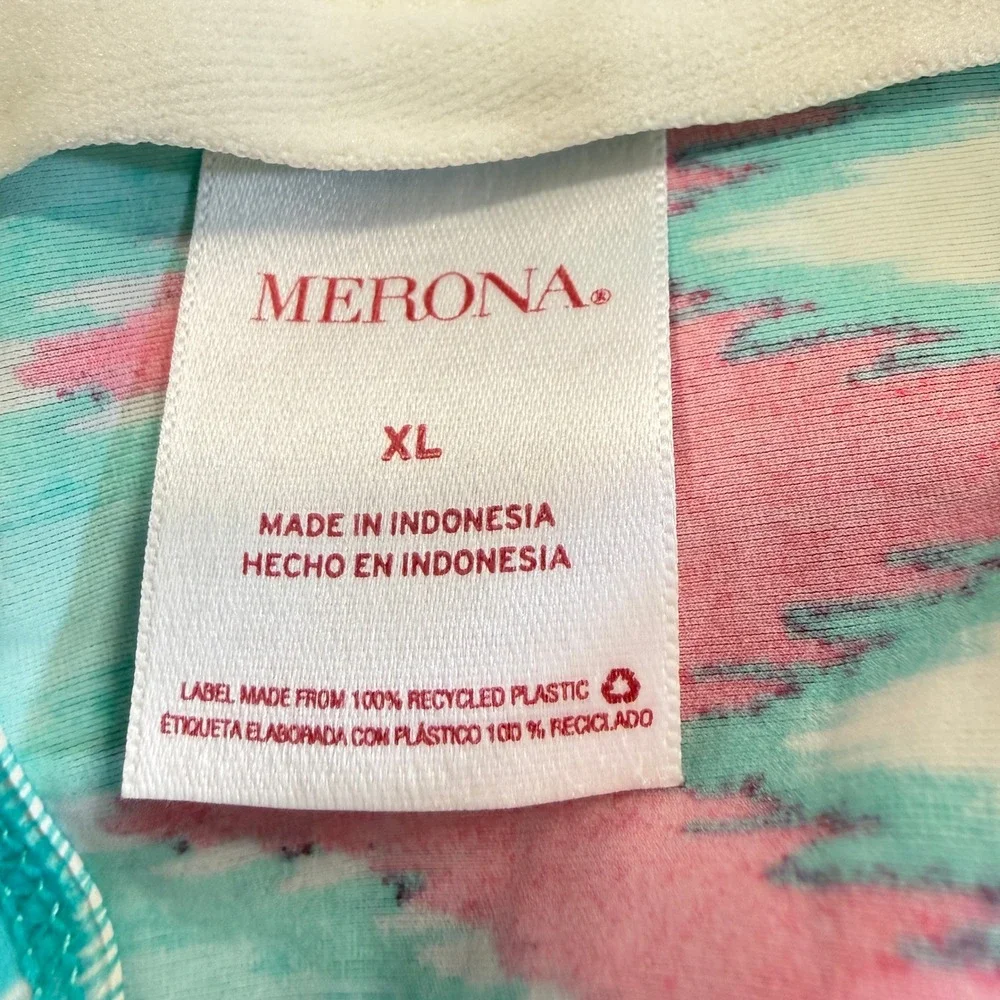 MERONA Blue Pink Chevron Zig Zag‎ Twist Front Tankini Swim Top XL